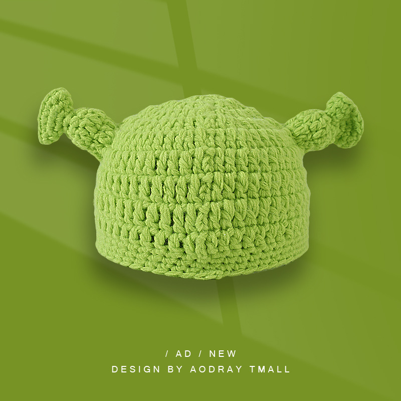 H00054 Zöld Shrek Pixie mintás felnőtt kötött sapka