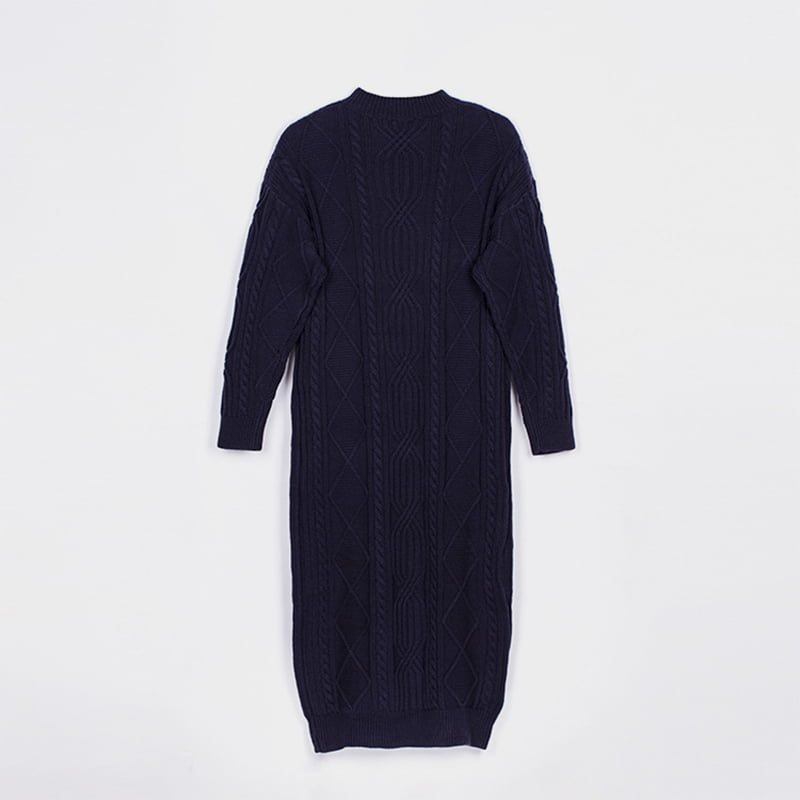 SM-K0032 őszi/téli női V-nyakú, egyszínű jacquard kötött ruha