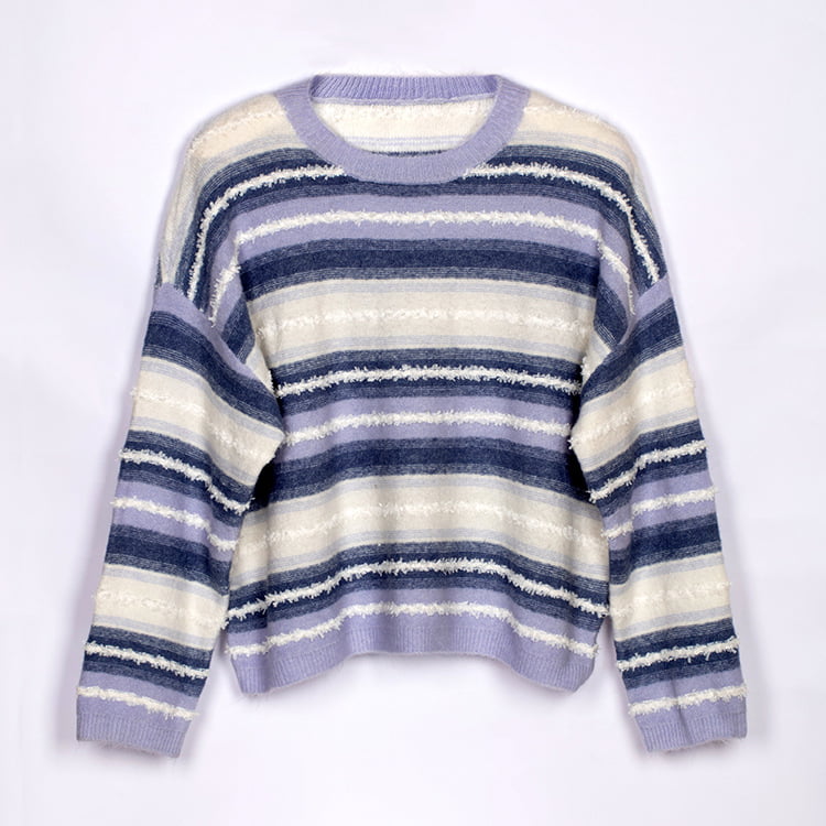 SM-K0047 csíkos színátmenet, édes patchwork laza, kerek nyakú kötött pulóver