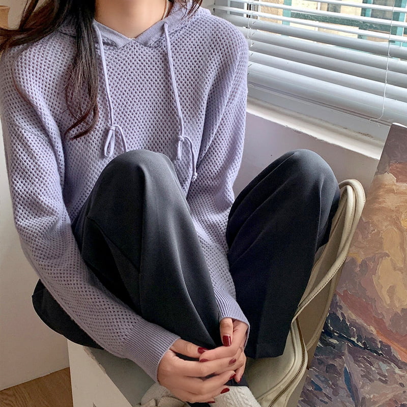 SM-K0018 tavaszi üreges kapucnis pulóver női kötött pulóver SM-K0018 tavaszi üreges kapucnis pulóver női kötött pulóver