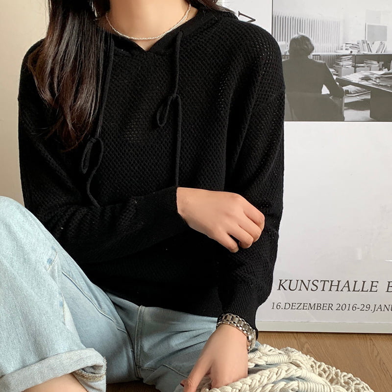 SM-K0018 tavaszi üreges kapucnis pulóver női kötött pulóver SM-K0018 tavaszi üreges kapucnis pulóver női kötött pulóver