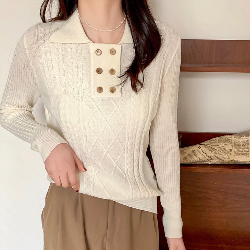 SM-K0026 kétsoros, kis hajtókás női ingázó hosszú ujjú kötött pulóver SM-K0026 kétsoros, kis hajtókás női ingázó hosszú ujjú kötött pulóver