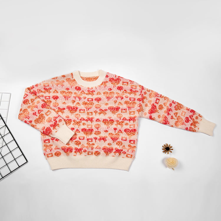 SM-K0038, kerek nyakú pulóver, női édes, háromdimenziós mintás kötött pulóver SM-K0038, kerek nyakú pulóver, női édes, háromdimenziós mintás kötött pulóver