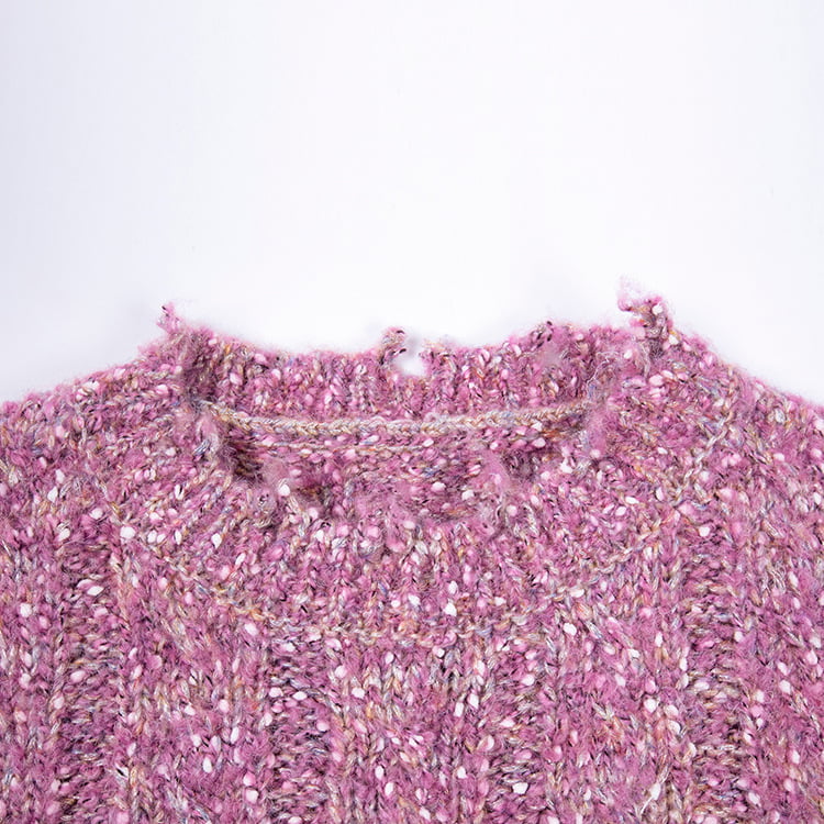 SM-K0037 tavaszi és őszi kerek nyakkivágású szegély nyers bevágással női kötött pulóver SM-K0037 tavaszi és őszi kerek nyakkivágású szegély nyers bevágással női kötött pulóver