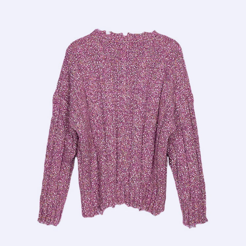 SM-K0037 tavaszi és őszi kerek nyakkivágású szegély nyers bevágással női kötött pulóver SM-K0037 tavaszi és őszi kerek nyakkivágású szegély nyers bevágással női kötött pulóver