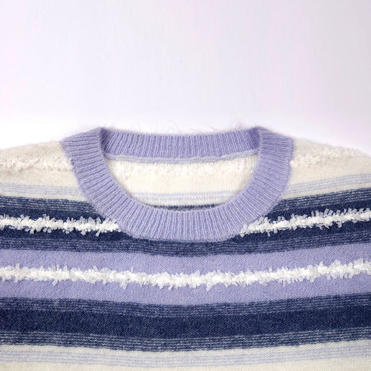 SM-K0047 csíkos színátmenet, édes patchwork laza, kerek nyakú kötött pulóver SM-K0047 csíkos színátmenet, édes patchwork laza, kerek nyakú kötött pulóver