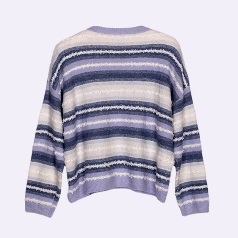 SM-K0047 csíkos színátmenet, édes patchwork laza, kerek nyakú kötött pulóver SM-K0047 csíkos színátmenet, édes patchwork laza, kerek nyakú kötött pulóver
