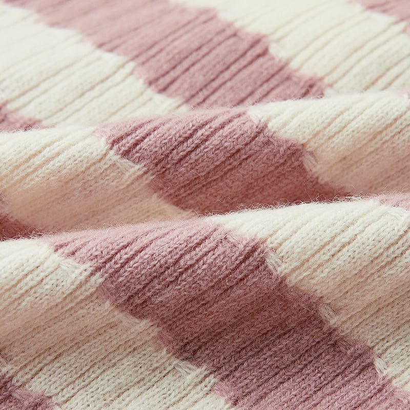 ML2204 rózsaszín és fehér csíkos V-nyakú kötött kardigán pulóver dzseki ML2204 rózsaszín és fehér csíkos V-nyakú kötött kardigán pulóver dzseki