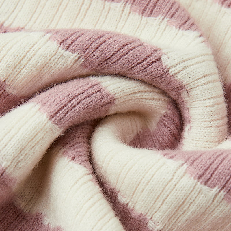 ML2204 rózsaszín és fehér csíkos V-nyakú kötött kardigán pulóver dzseki ML2204 rózsaszín és fehér csíkos V-nyakú kötött kardigán pulóver dzseki