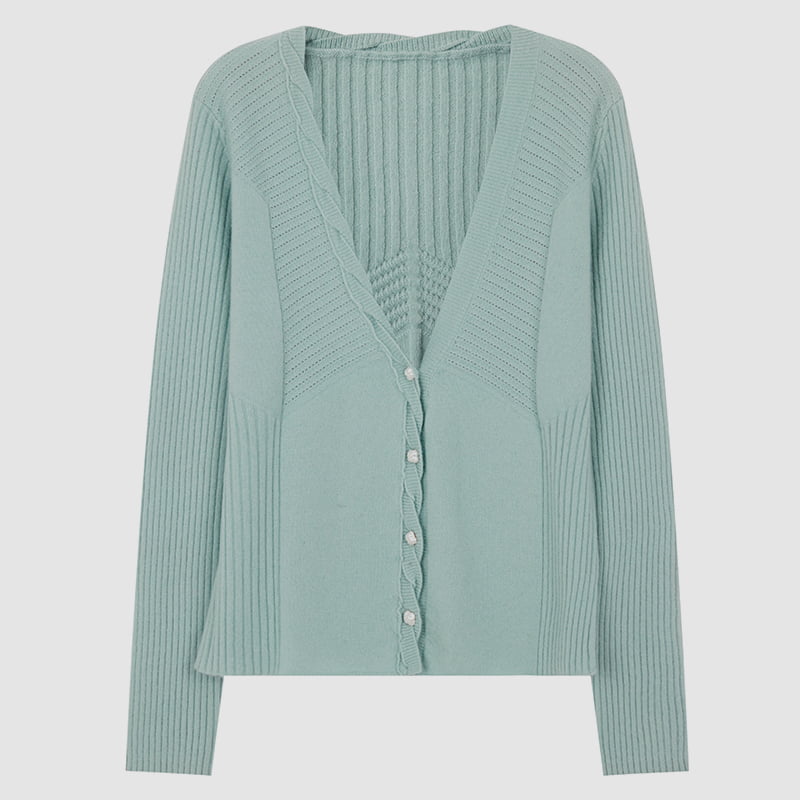 ML2218 V-nyakú csavart egysoros kötött kardigán sziromgombokkal ML2218 V-nyakú csavart egysoros kötött kardigán sziromgombokkal