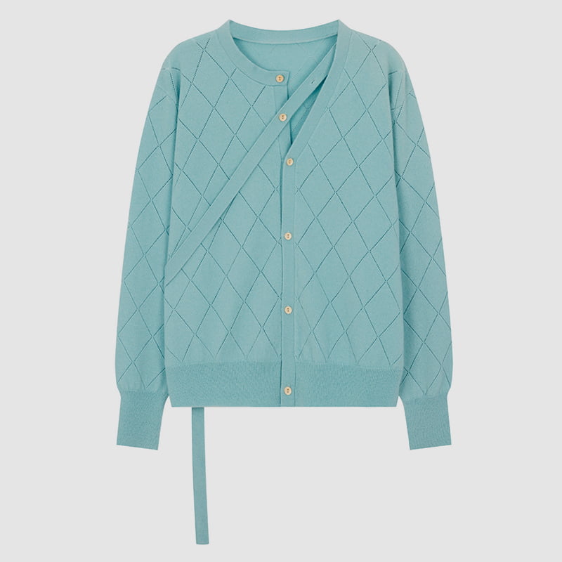 ML2212 gyémánt üreges nyakkivágású szalagos kivitelű kötött kardigán pulóver ML2212 gyémánt üreges nyakkivágású szalagos kivitelű kötött kardigán pulóver