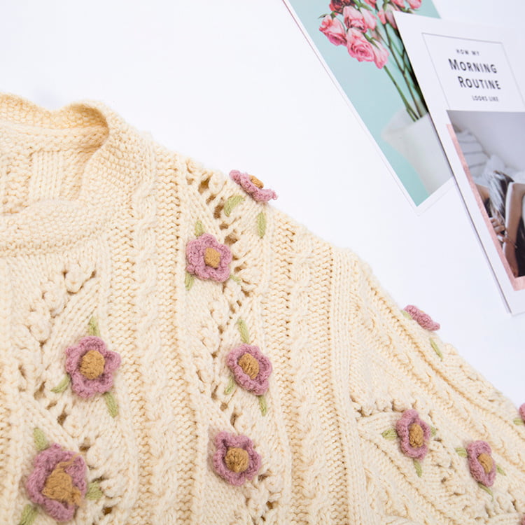 SM-K0008 Laza, retro kézi kampós hosszú ujjú pulóver női kötött kardigán SM-K0008 Laza, retro kézi kampós hosszú ujjú pulóver női kötött kardigán