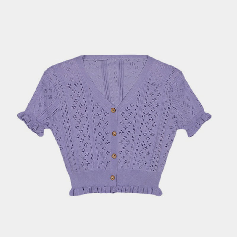 SM-K0015 Nyári V-nyakú, rövid vékony, rövid ujjú, üreges jégselyem kötött kardigán SM-K0015 Nyári V-nyakú, rövid vékony, rövid ujjú, üreges jégselyem kötött kardigán