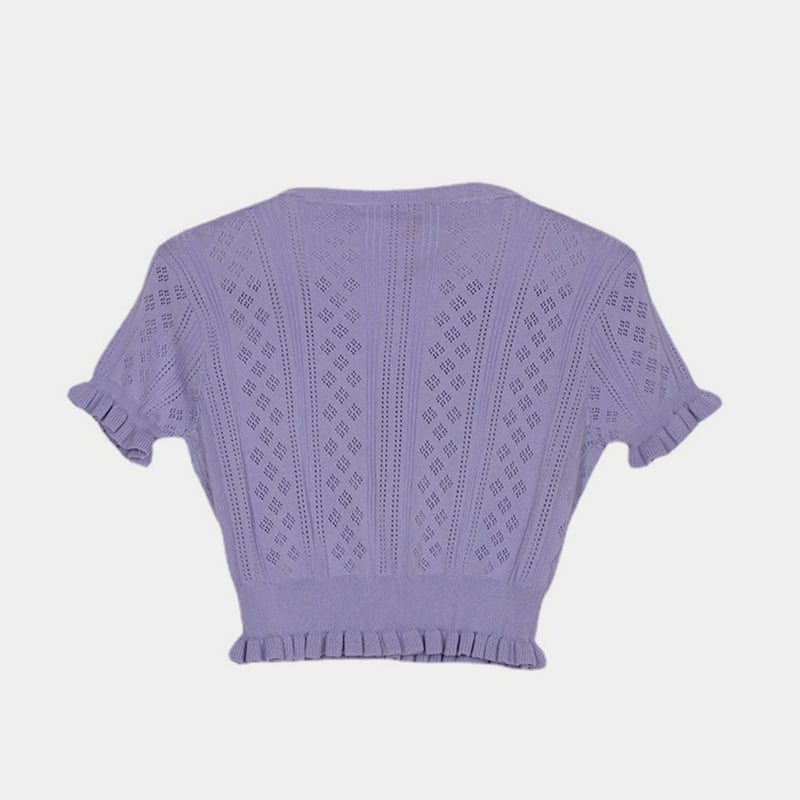 SM-K0015 Nyári V-nyakú, rövid vékony, rövid ujjú, üreges jégselyem kötött kardigán SM-K0015 Nyári V-nyakú, rövid vékony, rövid ujjú, üreges jégselyem kötött kardigán