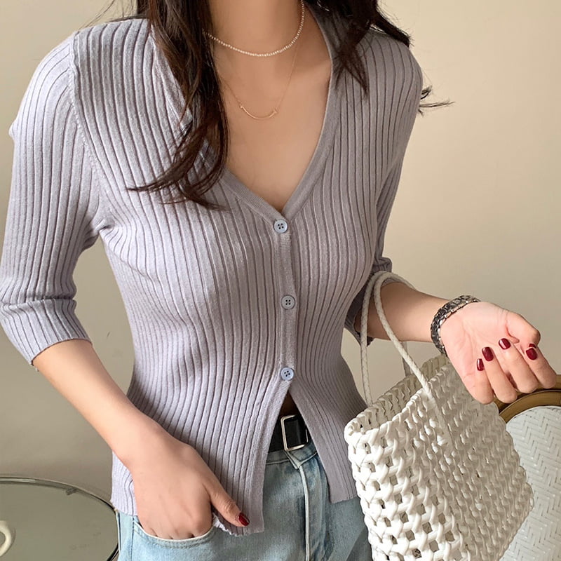 SM-K0023 tavaszi női egysoros V-nyakú, közepes hosszúságú ujjú, vékonyan illeszkedő kötött kardigán SM-K0023 tavaszi női egysoros V-nyakú, közepes hosszúságú ujjú, vékonyan illeszkedő kötött kardigán