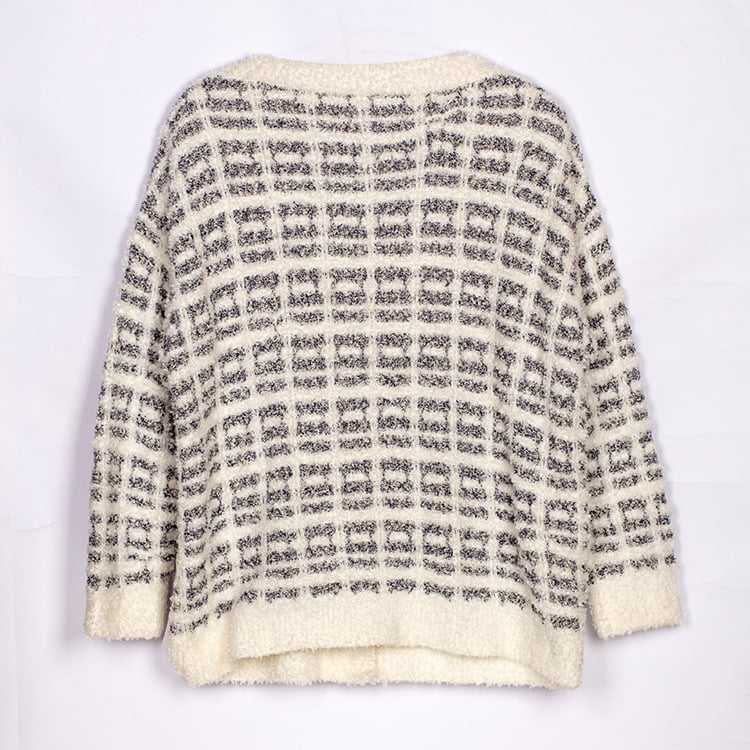 SM-K0041 fekete-fehér kockás kis illatos mohair kötött kardigán koreai lusta stílus SM-K0041 fekete-fehér kockás kis illatos mohair kötött kardigán koreai lusta stílus