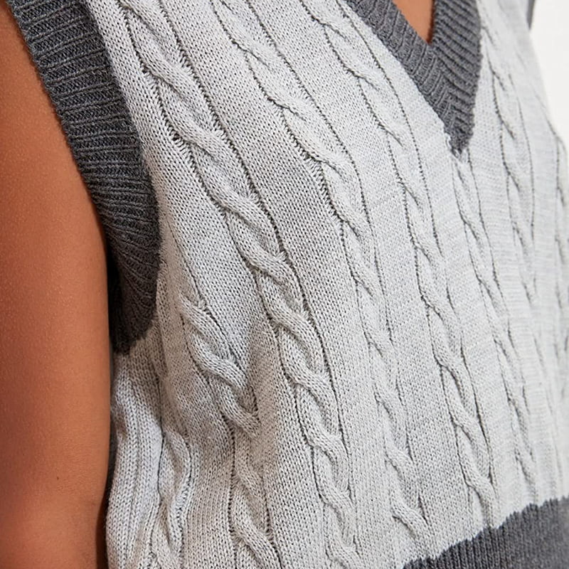 SM-K0100 Exquisite kontrasztos V-nyakú kötött mellény SM-K0100 Exquisite kontrasztos V-nyakú kötött mellény