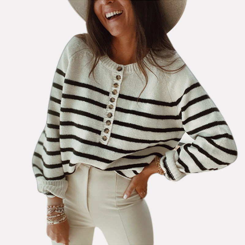 SM-K0099 Csíkos nyakú, kötött pulóver, alkalmi pulóver SM-K0099 Csíkos nyakú, kötött pulóver, alkalmi pulóver