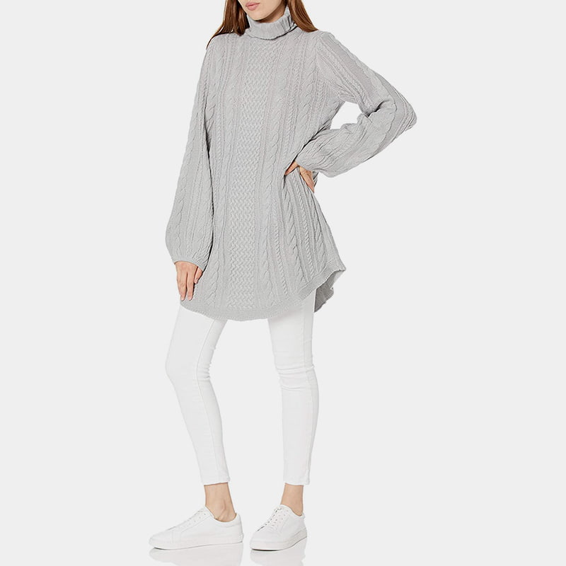 SM-K0053 magas gallérú, laza lámpás ujjú kötött pulóver