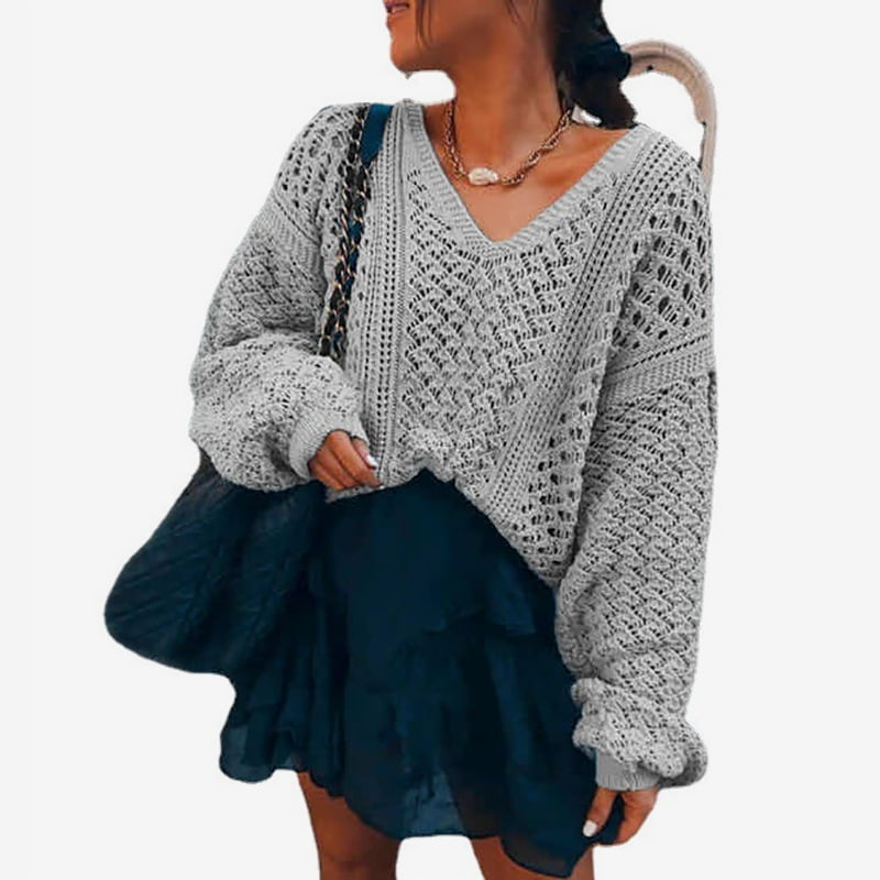 SM-K0082 Egyszínű V-nyakú, üreges kötött pulóver, kötött pulóver SM-K0082 Egyszínű V-nyakú, üreges kötött pulóver, kötött pulóver