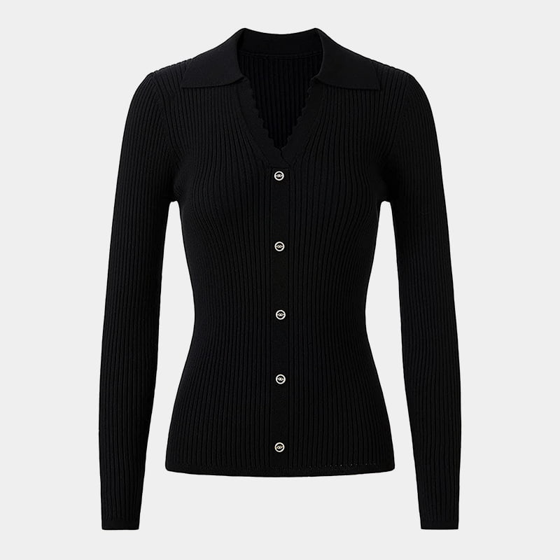 SM-K0064 V-nyakú hosszú ujjú vékony kötött pulóver gomb dekoráció SM-K0064 V-nyakú hosszú ujjú vékony kötött pulóver gomb dekoráció