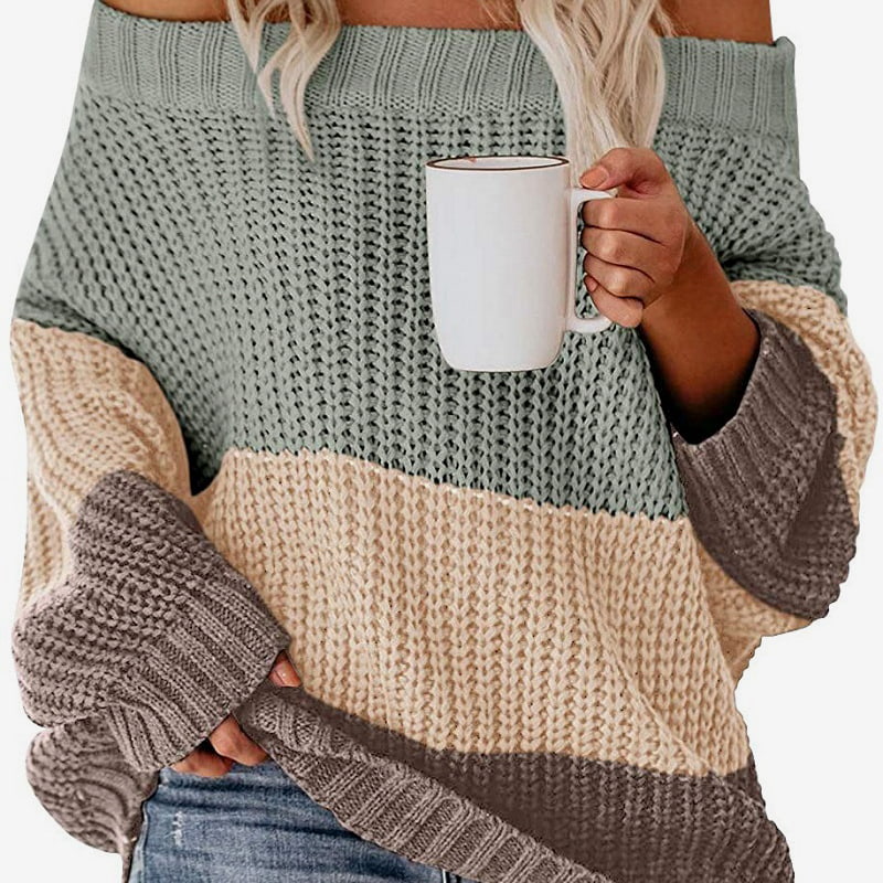 SM-K0080 környakú, hosszú ujjú kontrasztos patchwork gyapjú kötött pulóver SM-K0080 környakú, hosszú ujjú kontrasztos patchwork gyapjú kötött pulóver