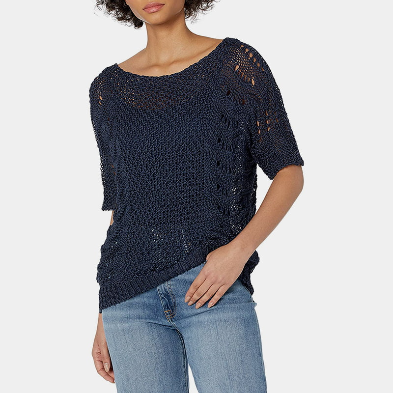 SM-K0060 Bérnyakú, kivágott kötött jumper fényvédő rövid ujjú SM-K0060 Bérnyakú, kivágott kötött jumper fényvédő rövid ujjú