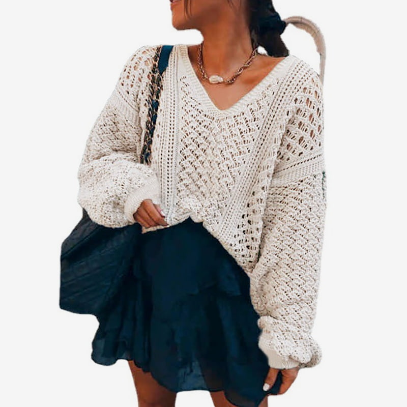 SM-K0082 Egyszínű V-nyakú, üreges kötött pulóver, kötött pulóver SM-K0082 Egyszínű V-nyakú, üreges kötött pulóver, kötött pulóver