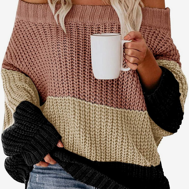 SM-K0080 környakú, hosszú ujjú kontrasztos patchwork gyapjú kötött pulóver SM-K0080 környakú, hosszú ujjú kontrasztos patchwork gyapjú kötött pulóver