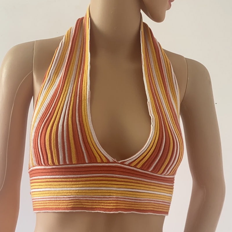 SM-K0107 Színes csíkos nyakkivágású kötött mellény SM-K0107 Színes csíkos nyakkivágású kötött mellény