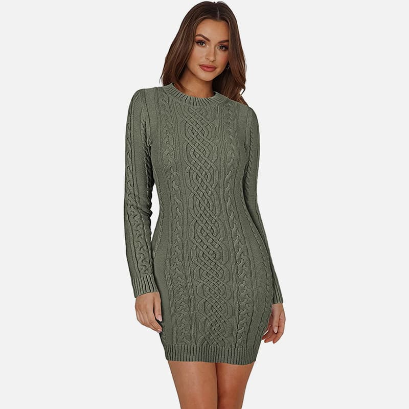 SM-K0063 magas gallérú, hosszú ujjú, vékonyan illeszkedő kötött ruha SM-K0063 magas gallérú, hosszú ujjú, vékonyan illeszkedő kötött ruha