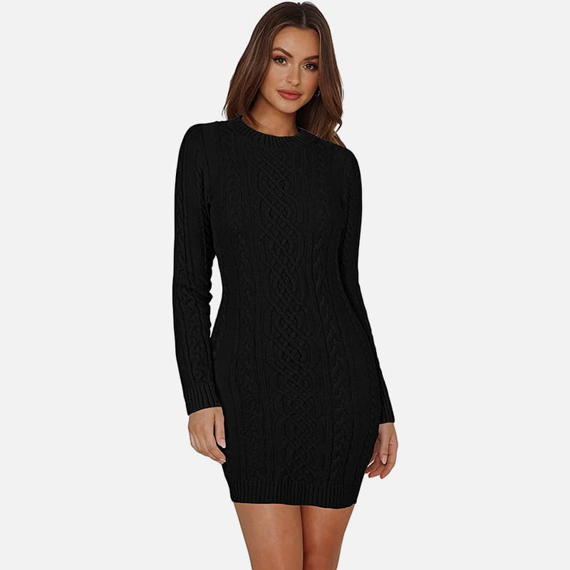 SM-K0063 magas gallérú, hosszú ujjú, vékonyan illeszkedő kötött ruha SM-K0063 magas gallérú, hosszú ujjú, vékonyan illeszkedő kötött ruha