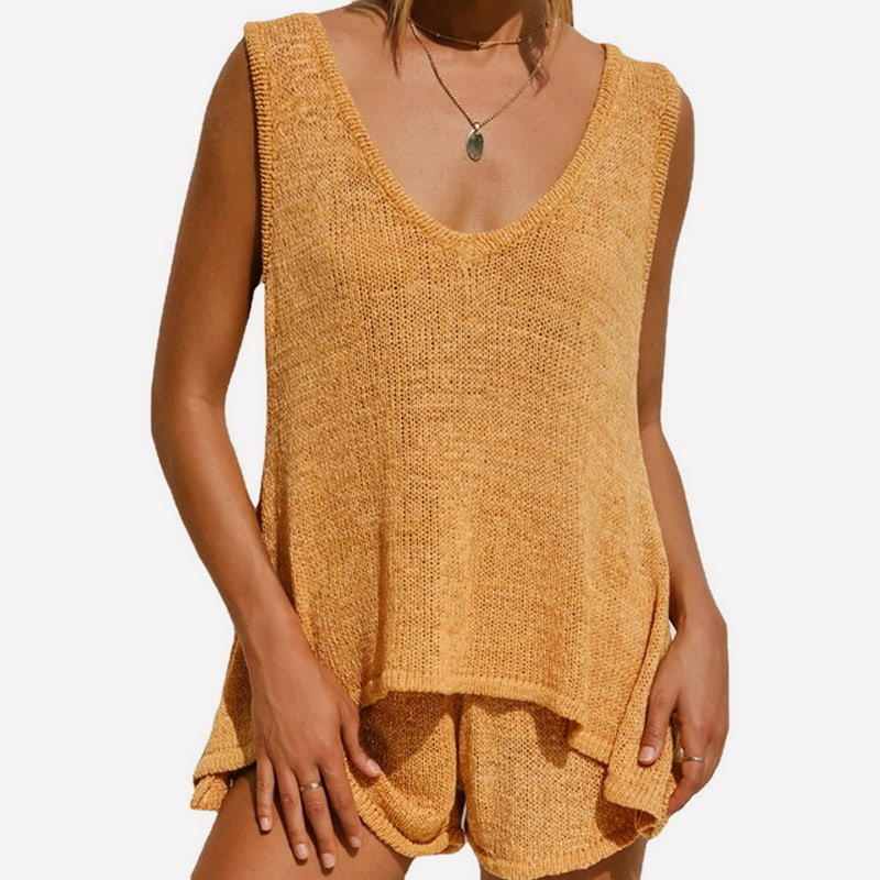 SM-K0102 egyszínű, finom kötésű mellény és fűzős rövidnadrág alkalmi kötött öltöny SM-K0102 egyszínű, finom kötésű mellény és fűzős rövidnadrág alkalmi kötött öltöny