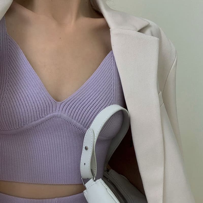 SM-K0112 Puha viaszos puha szexi mellény és kabát + rövidnadrág kötött öltöny SM-K0112 Puha viaszos puha szexi mellény és kabát + rövidnadrág kötött öltöny